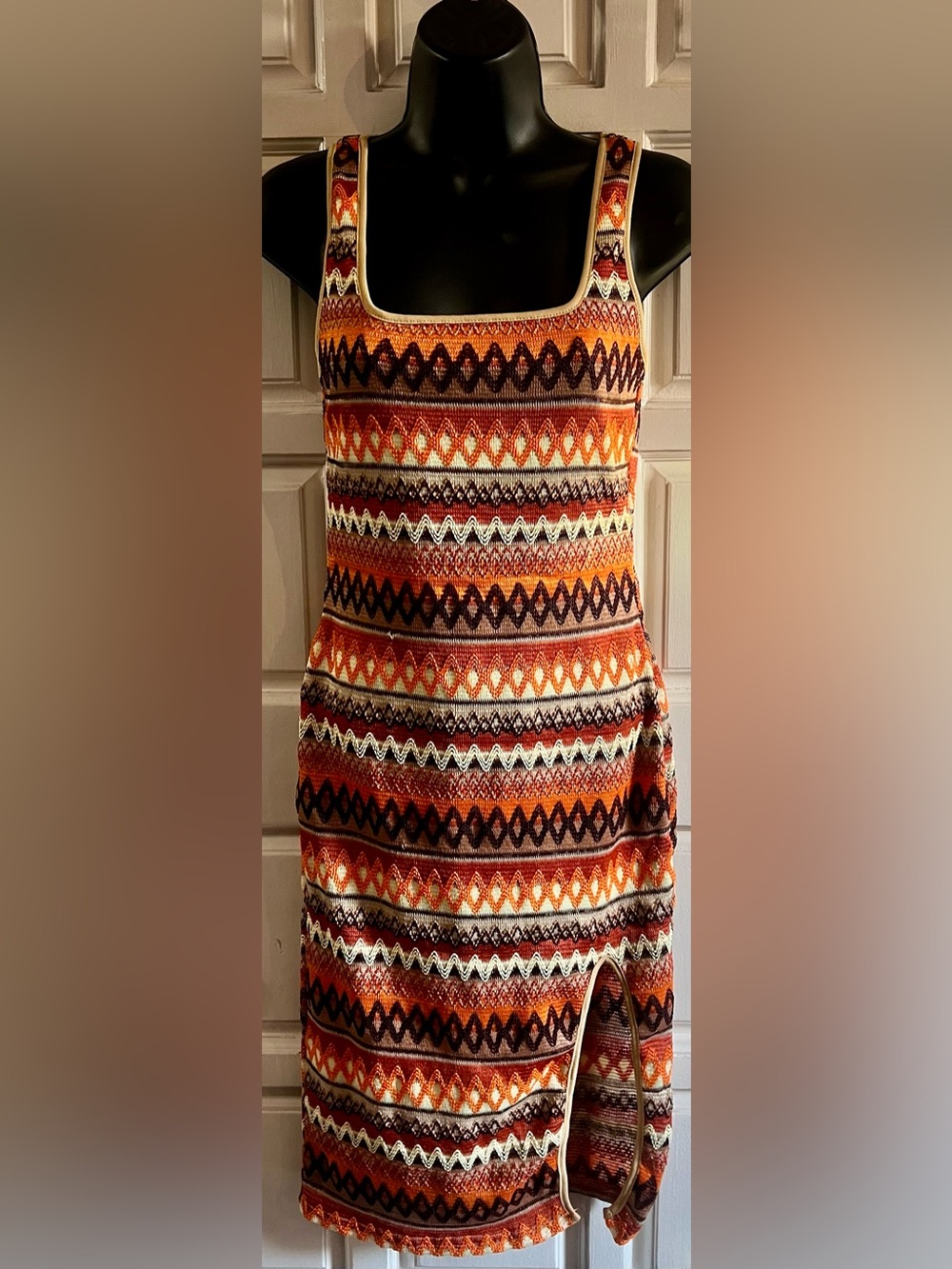 Striped Knit Dress in Orange and Cream Size 4